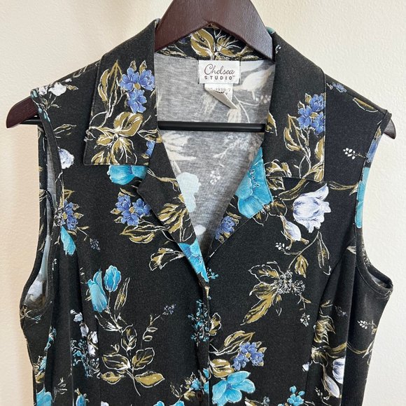 Chelsea Studio Size 18W Floral Knit Sleeveless Button Front Collar Shirt Dress - Picture 4 of 10